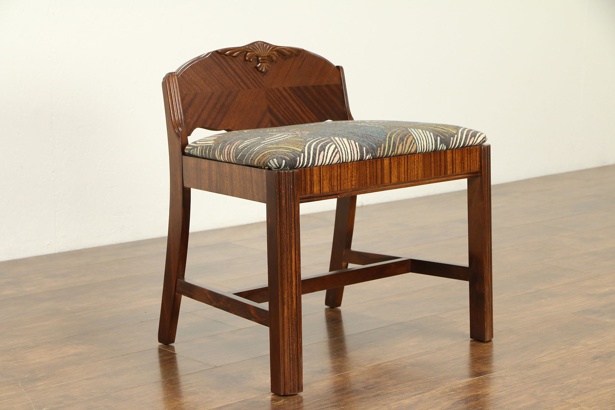Vanity Chair with Bookmatched Veneer and Carved Shell Crest