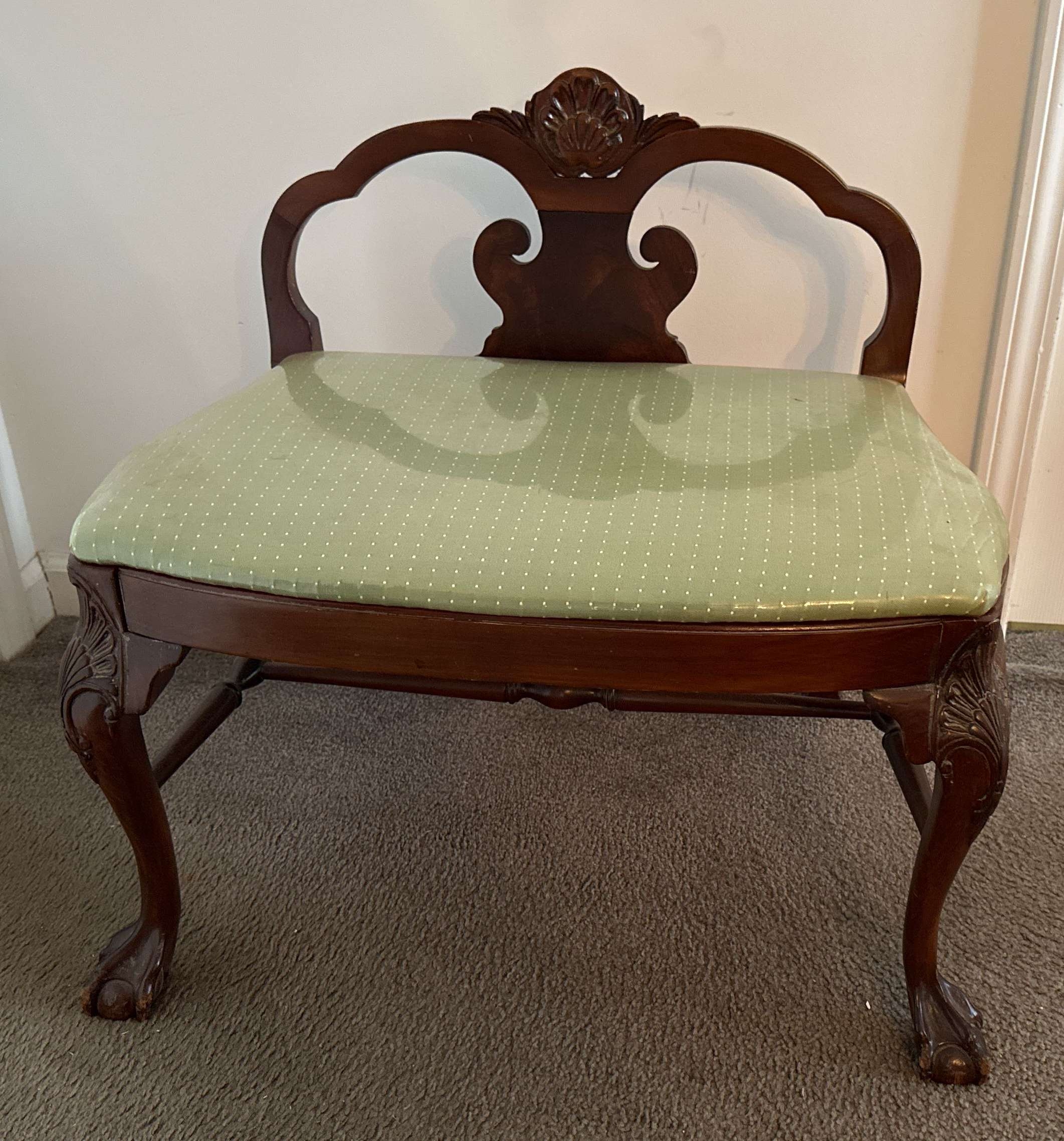 Vanity Chair with Claw and Ball Feet and Pin Dot Fabric
