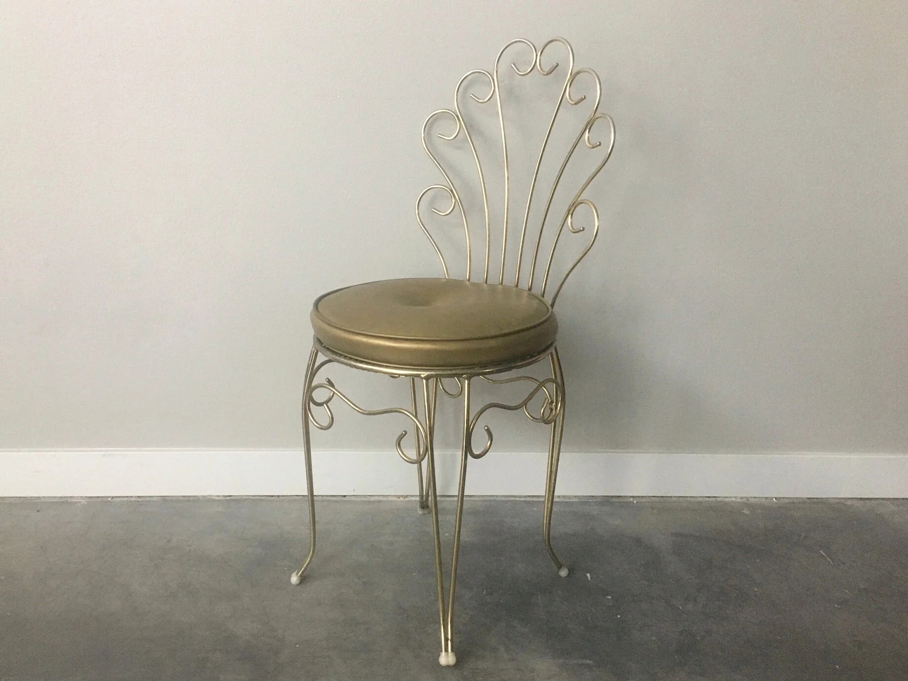 Vanity Chair with Scalloped Scrollwork Back in Metallic Tone
