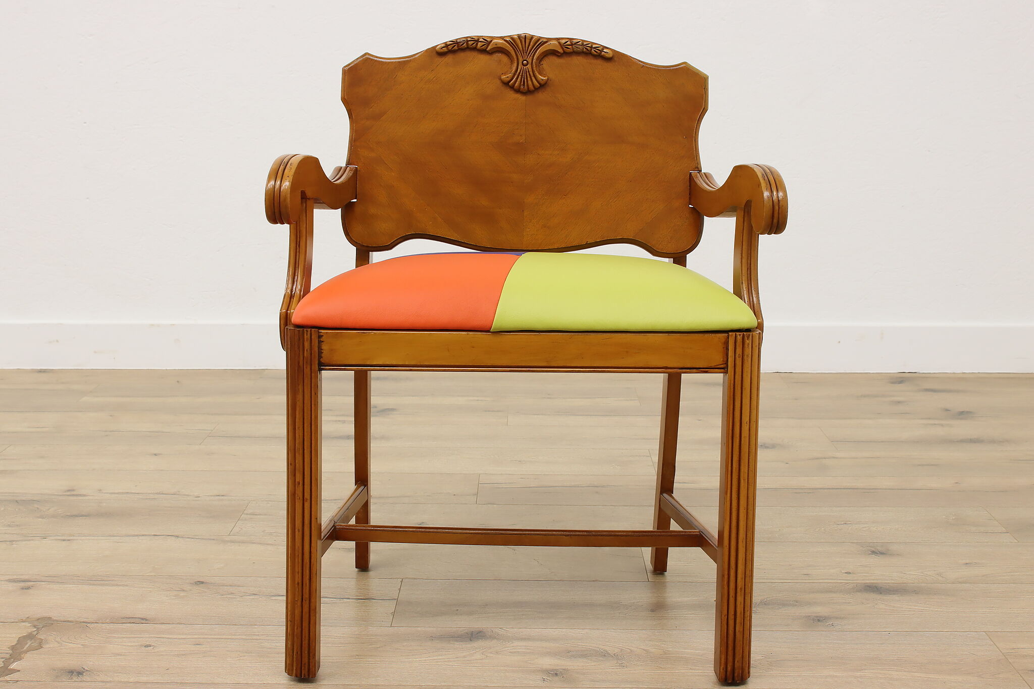 Vanity Chair with Tri-Color Leather Seat and Floral Crest