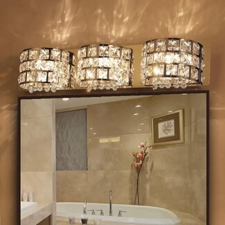 Vanity Light Crystal Droplets Geometric Grid Chrome