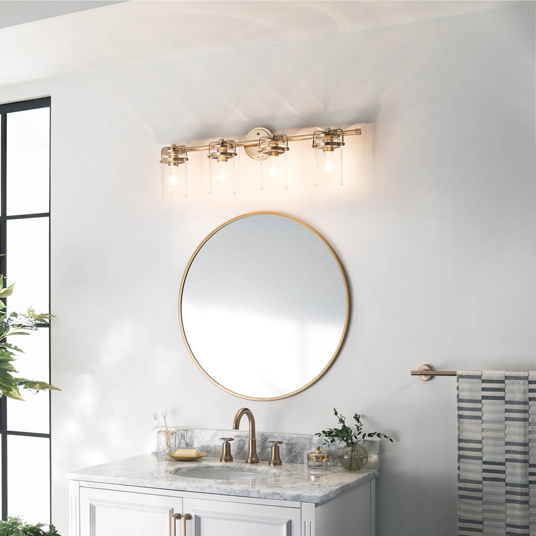 Vanity Light featuring Mason Jar Shades in Brushed Bronze