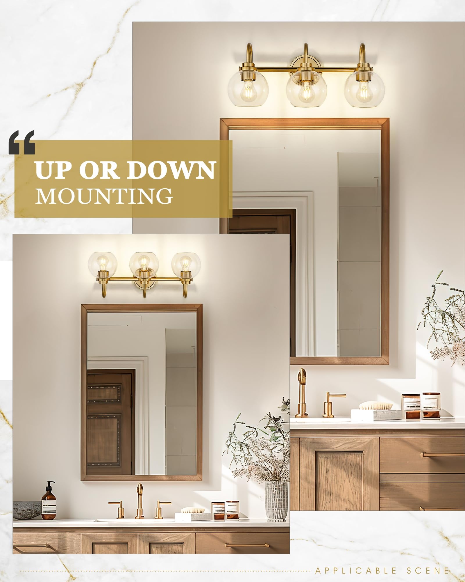 Vanity Light with Reversible Mounting and Globe Glass