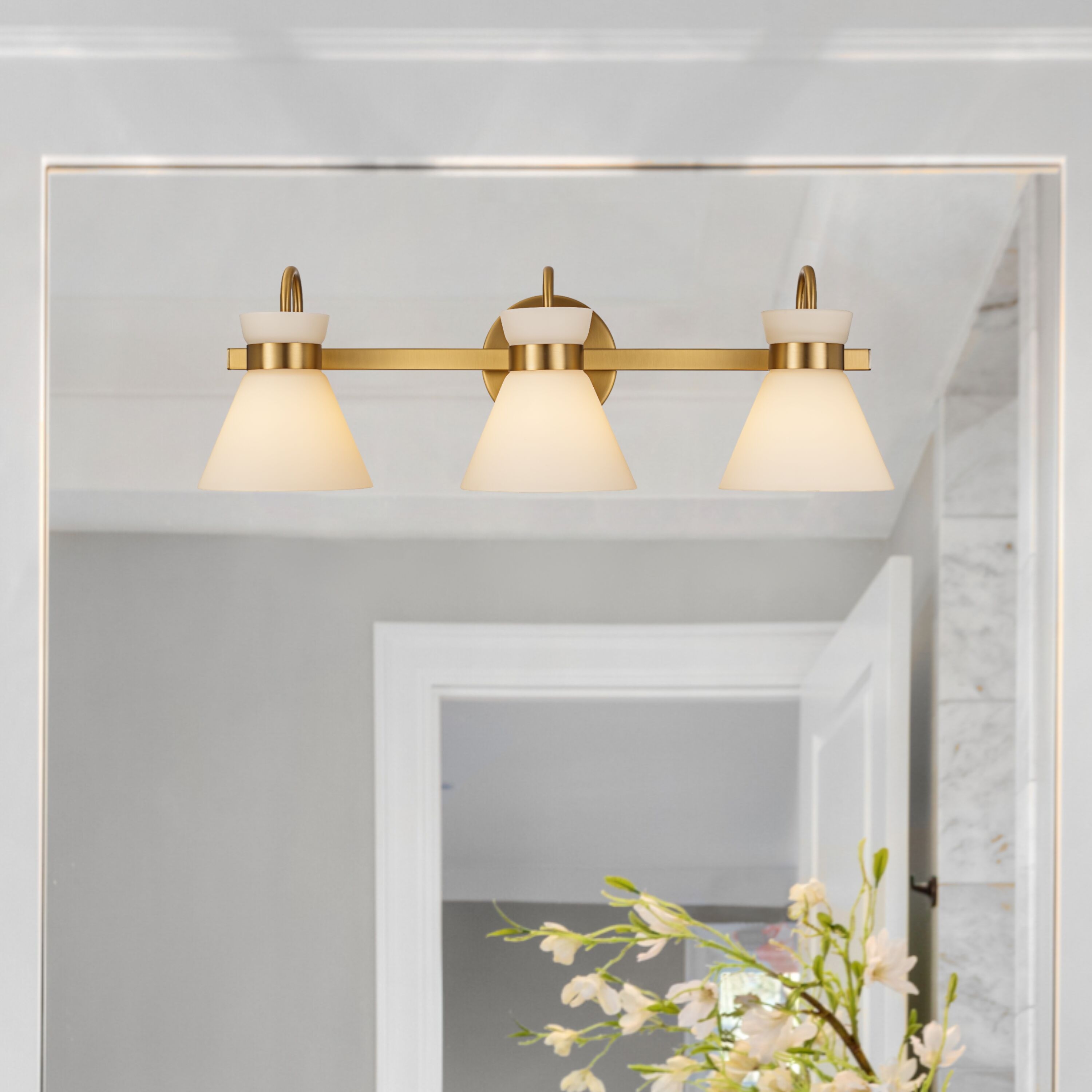 Vanity Light with Tapered Conical Frosted Glass Shades