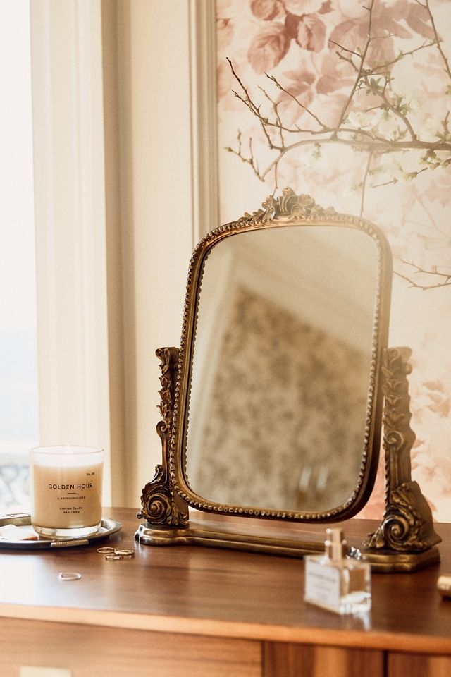 Vanity Mirror Swivel Tabletop Style Ornate Scrollwork Base