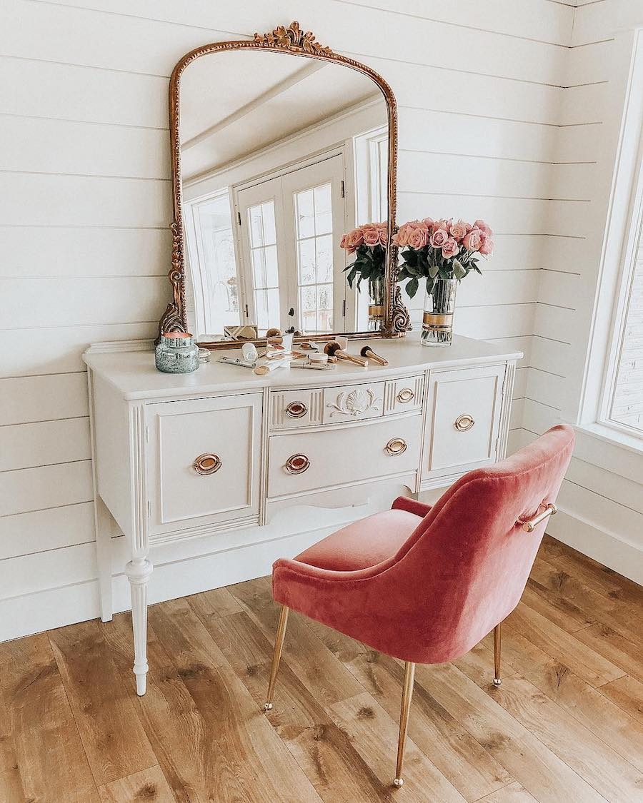Vanity Set Vintage White Styling Arched Ornate Mirror Decor