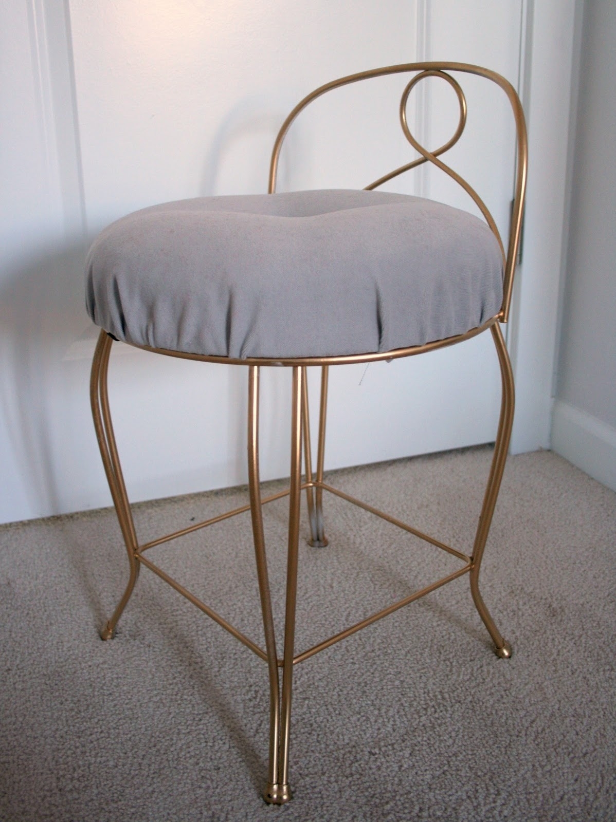 Vanity Stool with Circular Motif Back and Grey Cushion