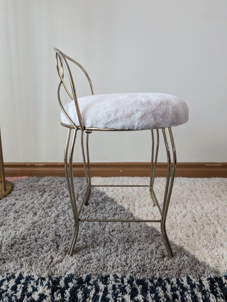 Vanity Stool with Faux Fur Cushion and Wire Backrest
