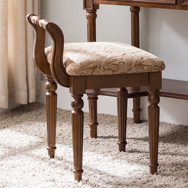 Vanity Stool with Low Curved Back and Fluted Turned Legs