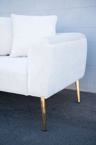 Velvet Sofa with Gold Tapered Legs and White Lounge Seat