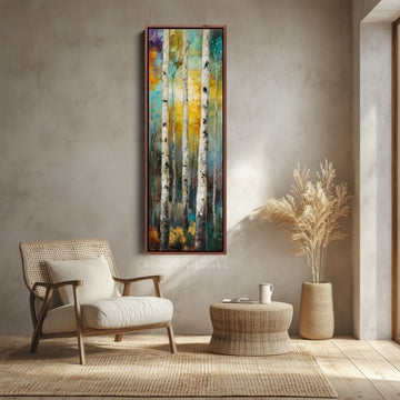 Vertical Canvas Art Abstract Birch Trees with Tall Forest Print
