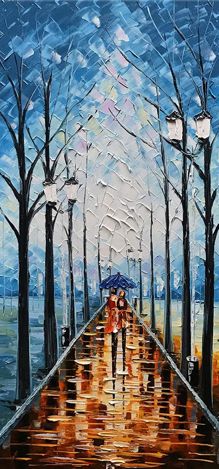 Vertical Canvas Painting Amber Reflections Palette Knife Art