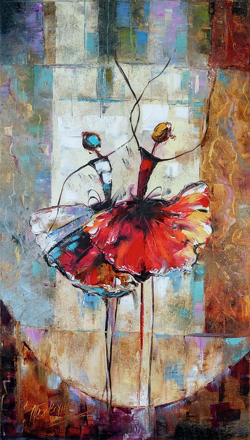 Vertical Wall Art Ballerinas with Flared Tutus Abstract Painting