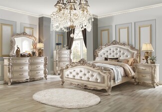 Victorian Bed: Button Tufted Carved Wood Furniture