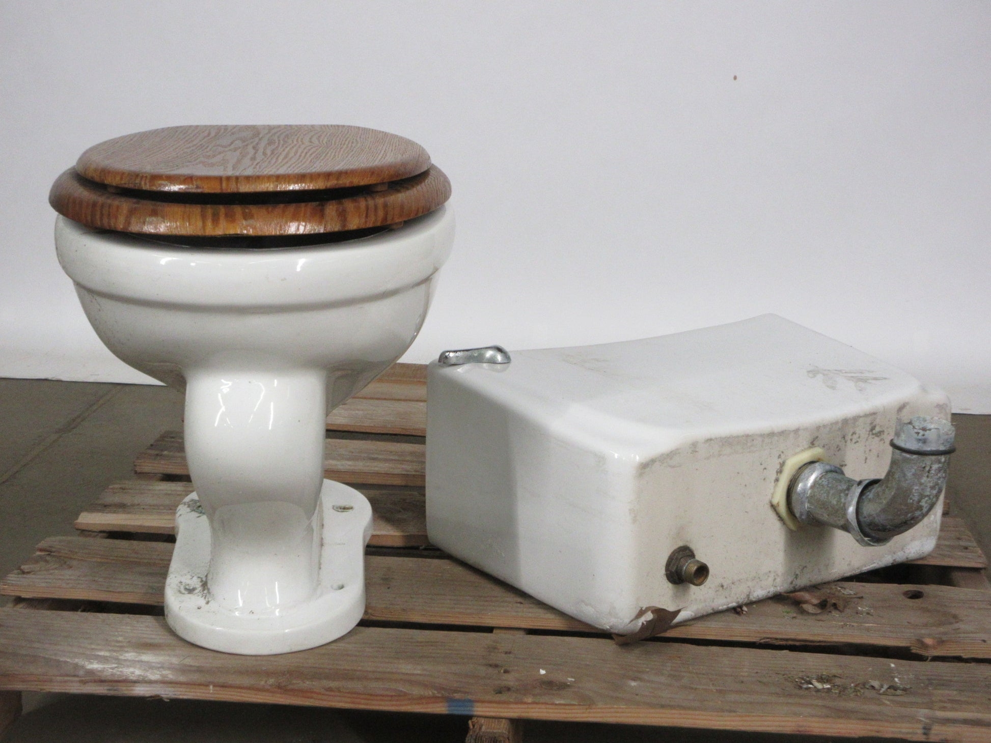 Vintage Toilet set with Wall Mount Tank and Pedestal White Bowl