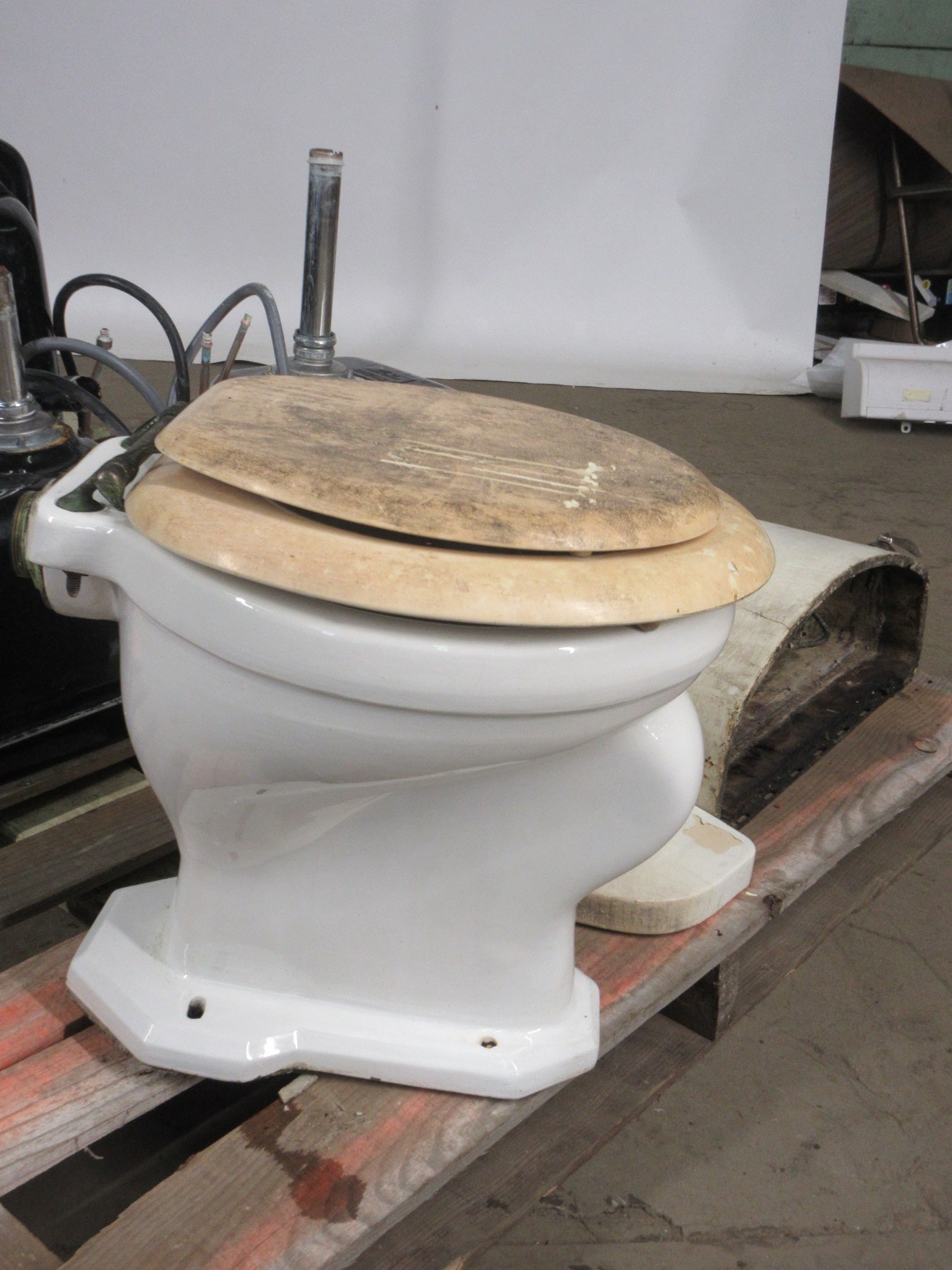 Vintage Toilet with Weathered Wood Seat and Reclaimed Sculpted Base