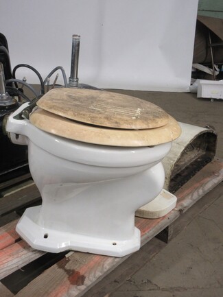 Vintage Toilet with Weathered Wood Seat and Reclaimed Sculpted Base
