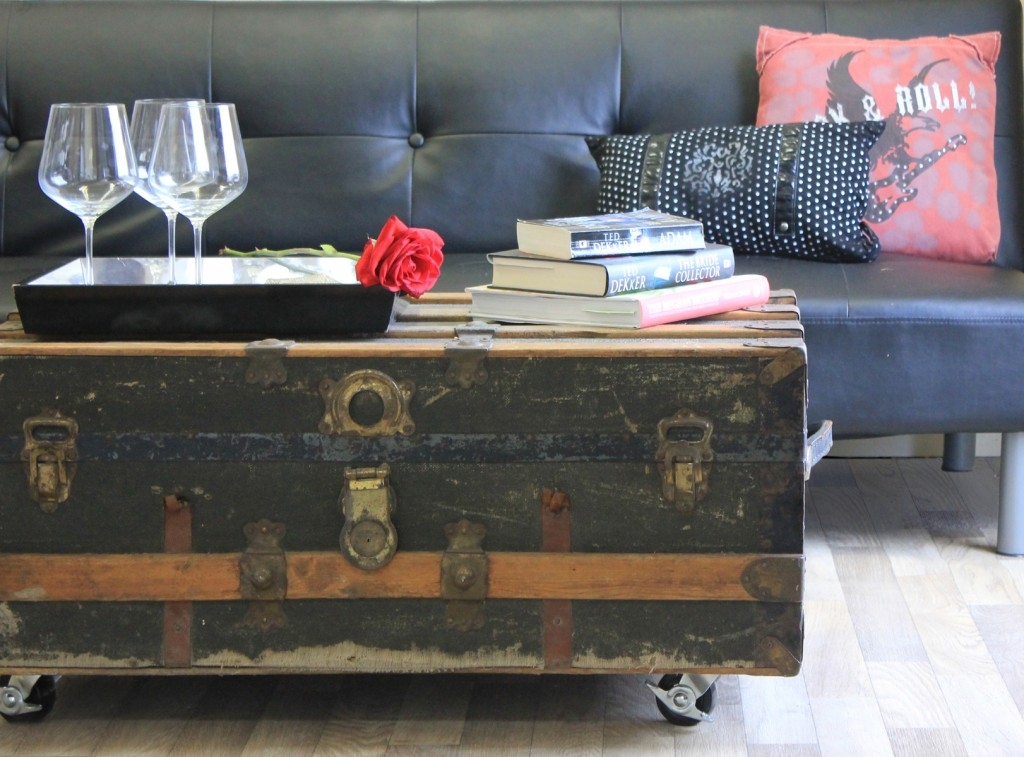 Vintage Trunk Caster Wheels Industrial Coffee Table