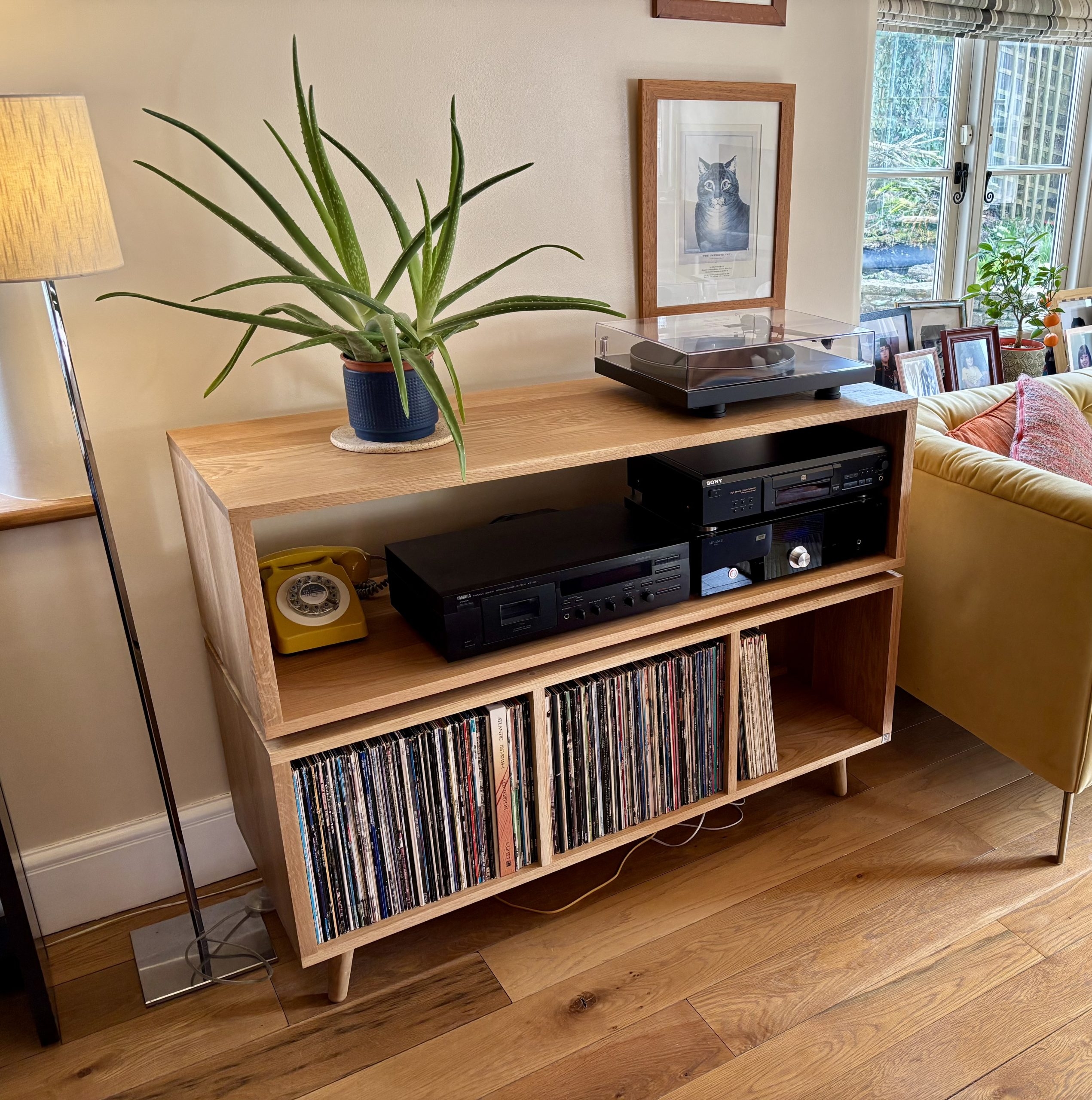 Vinyl Storage Cabinet Divided Cubbies Light Wood Stand