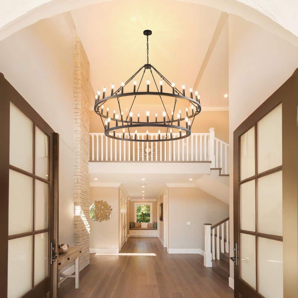 Wagon Wheel Chandelier 48 Light Two Tier Farmhouse Entryway