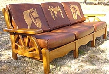 Wagon Wheel Sofa Scalloped Apron and Wagon Wheel Furniture