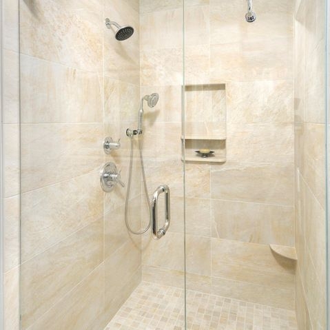 Walk In Shower: Corner Foot Rest with Multi Head System