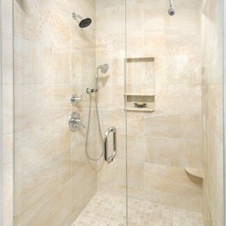 Walk In Shower: Corner Foot Rest with Multi Head System