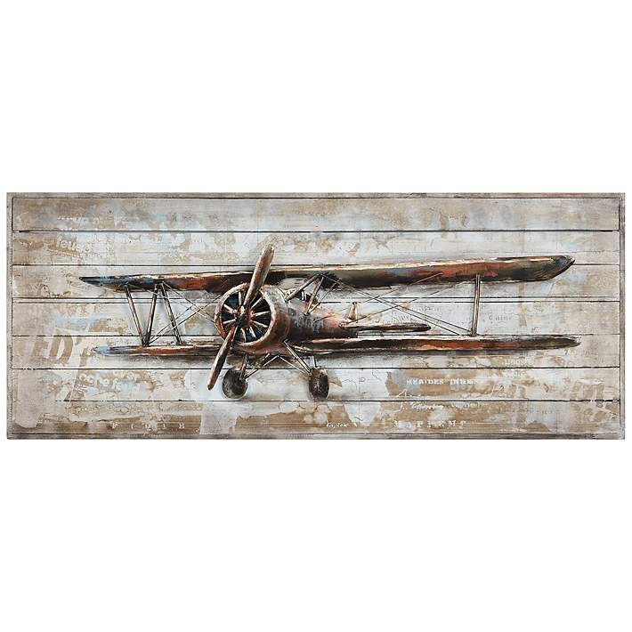 Wall Art 3D Dimensional Biplane 3D Metal Airplane Wall Art