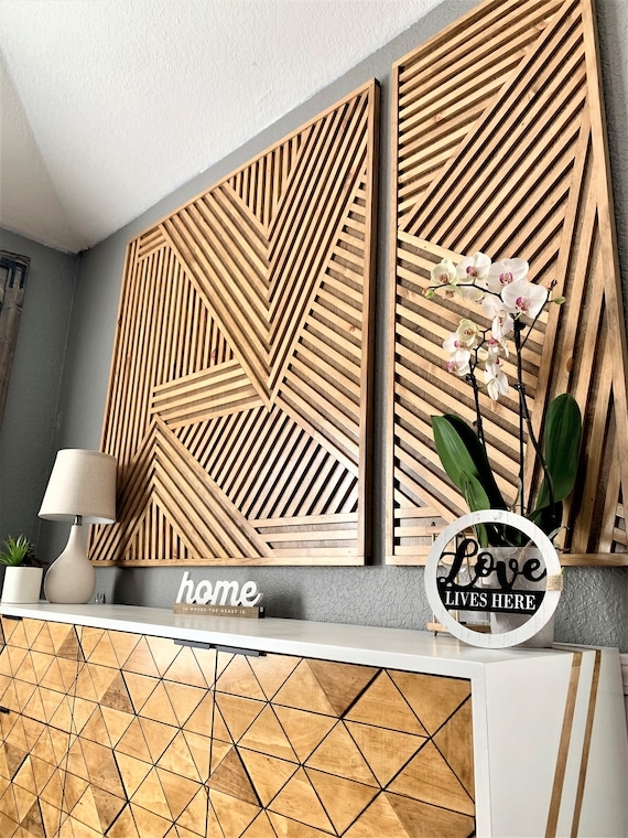 Wall Art 3D Wood Texture Geometric Slat Wood Panels