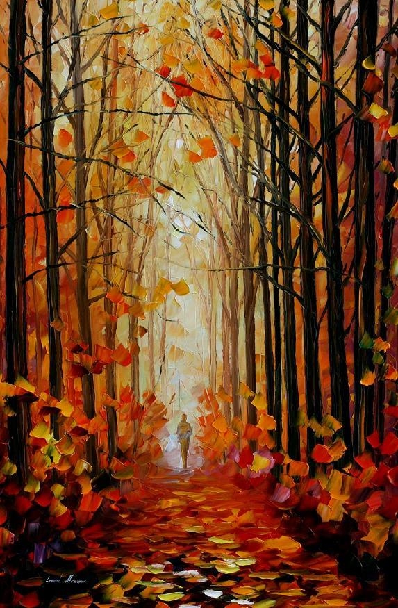 Wall Art Autumn Color Palette Forest Path Central Perspective