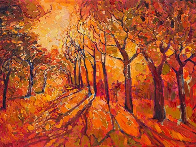 Wall Art Autumn Woodland Impasto Forest Gilded Path