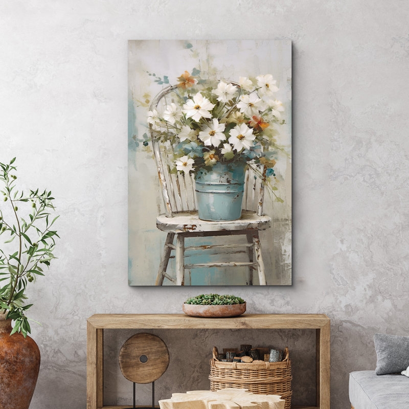 Wall Art Blue Bucket French Country Floral Wall Art
