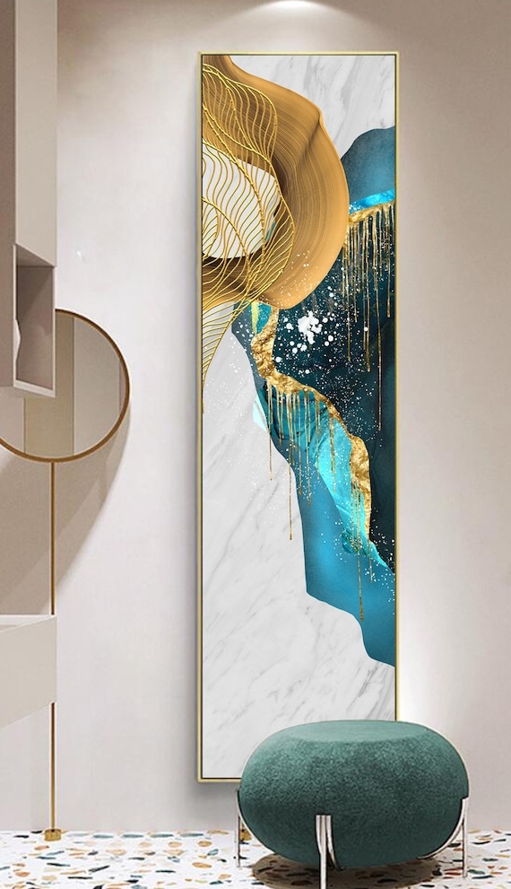 Wall Art Emerald Green Luxury Canvas with Gold Leaf Accents