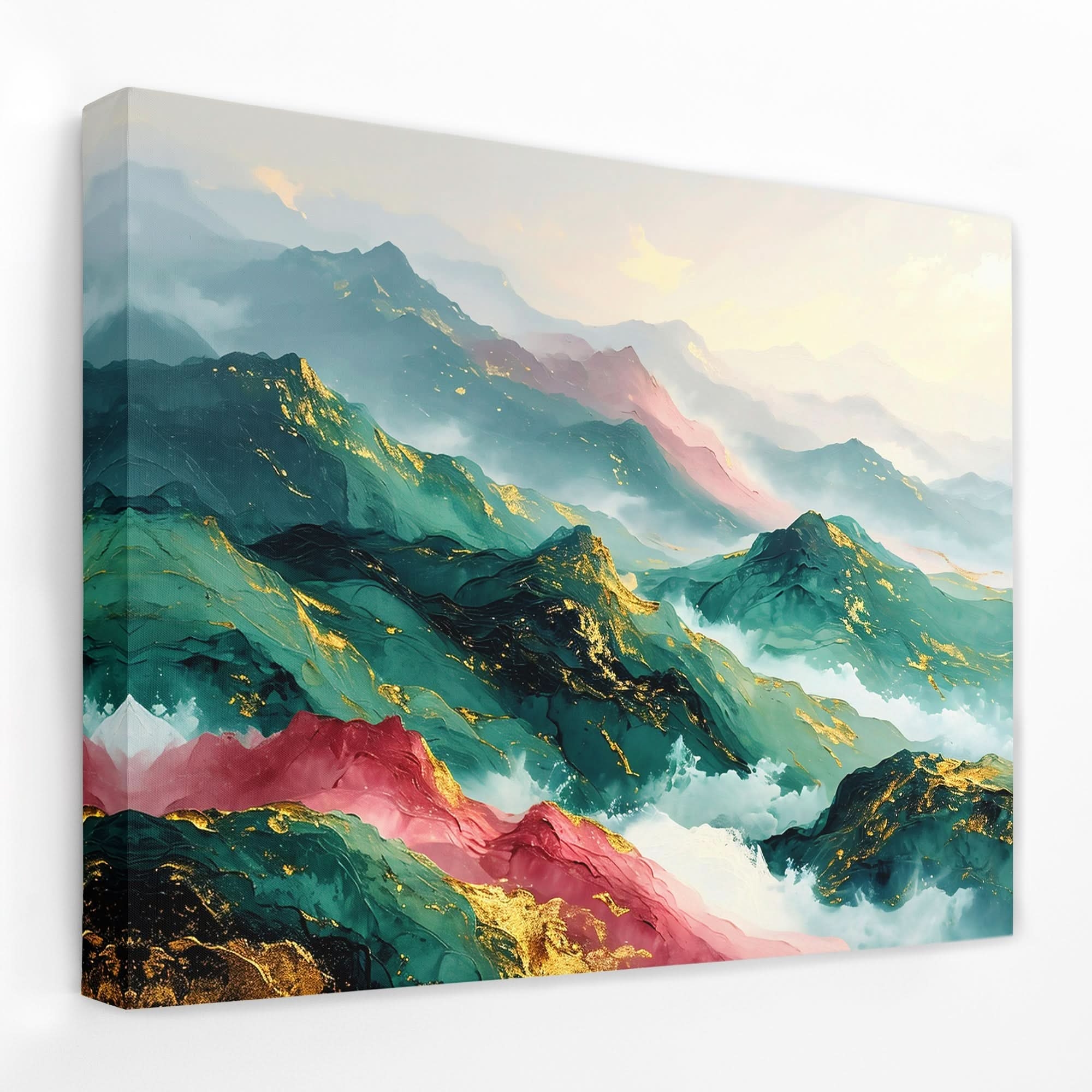 Wall Art: Fluid Ink Effect Emerald Green Mountain Art