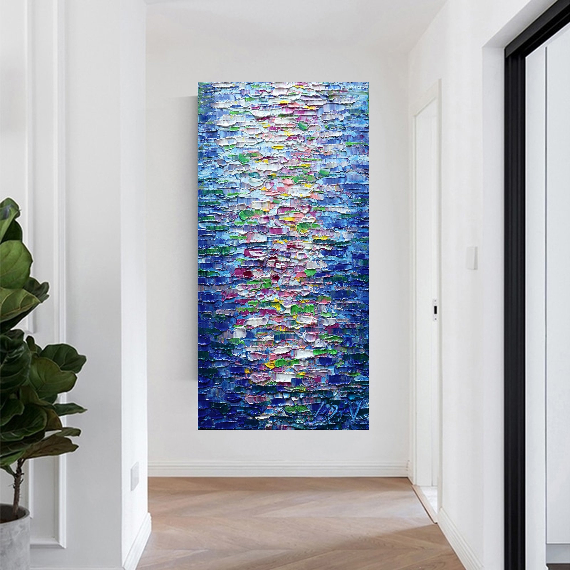 Wall Art Large Blue Water Reflections Vertical Oversized Canvas