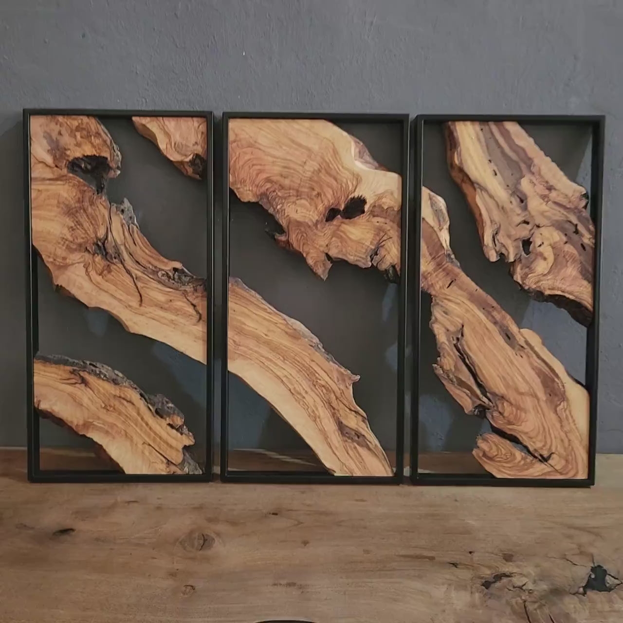 Wall Art Live Edge Triptych Arrangement Wood Sculpture