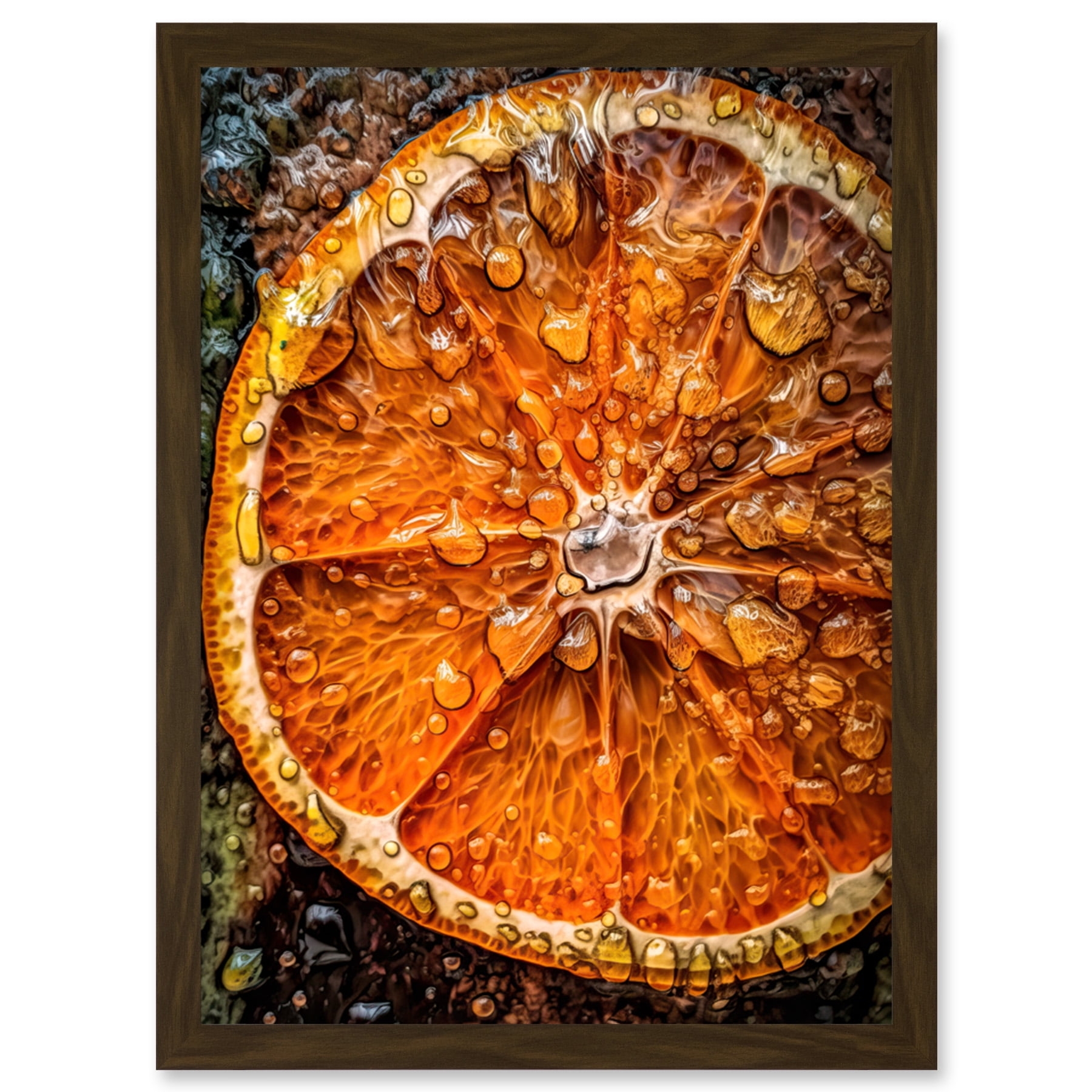 Wall Art Macro Citrus Detail Juice Droplets Framed Print