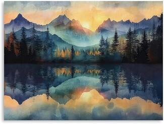 Wall Art: Mirrored Reflection Watercolor Mountain Wall Art