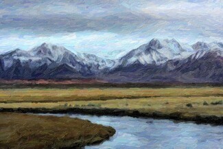 Wall Art: Ochre Gold Impasto Strokes Mountain Painting