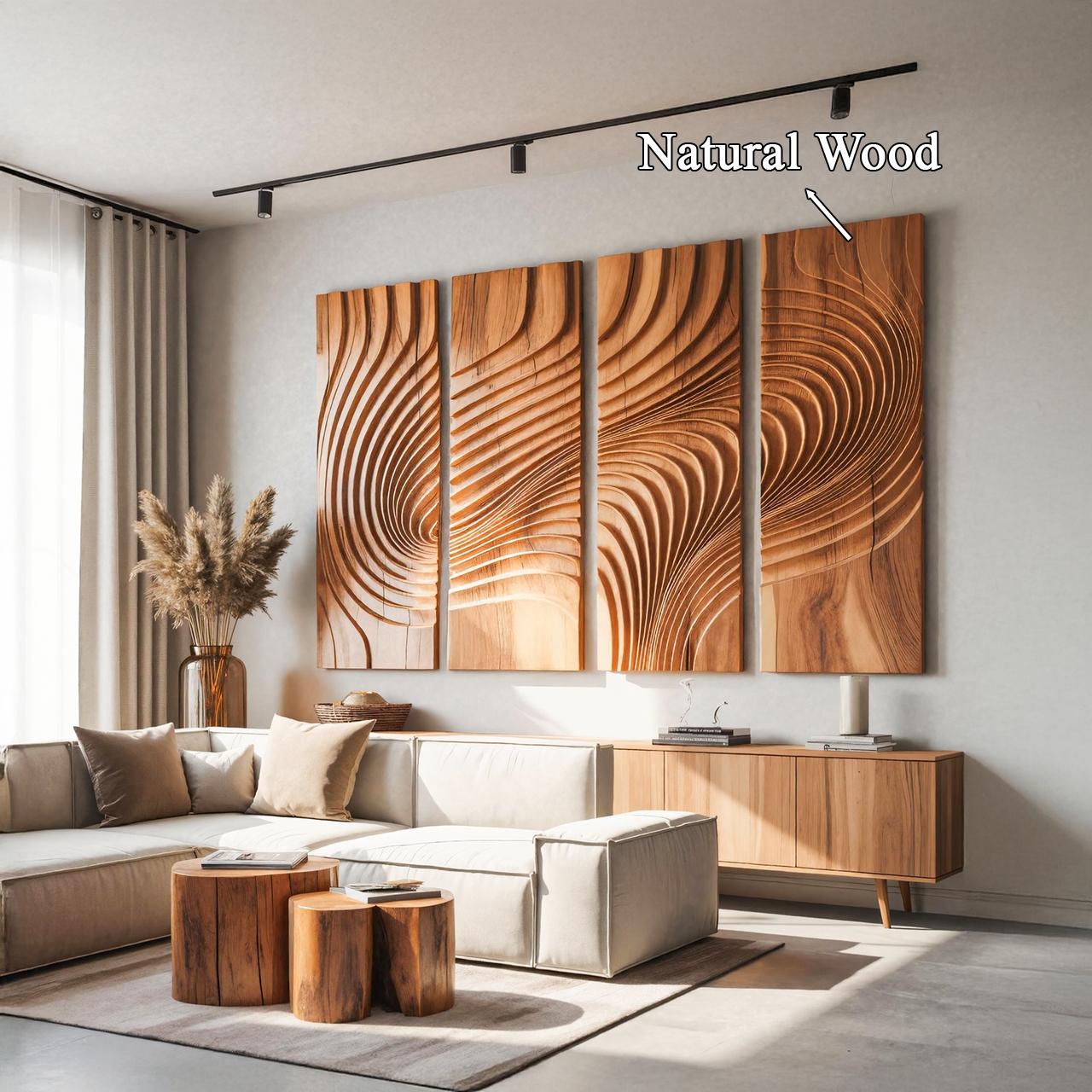 Wall Art Panel Parametric Wave Four Piece Wood Art Set