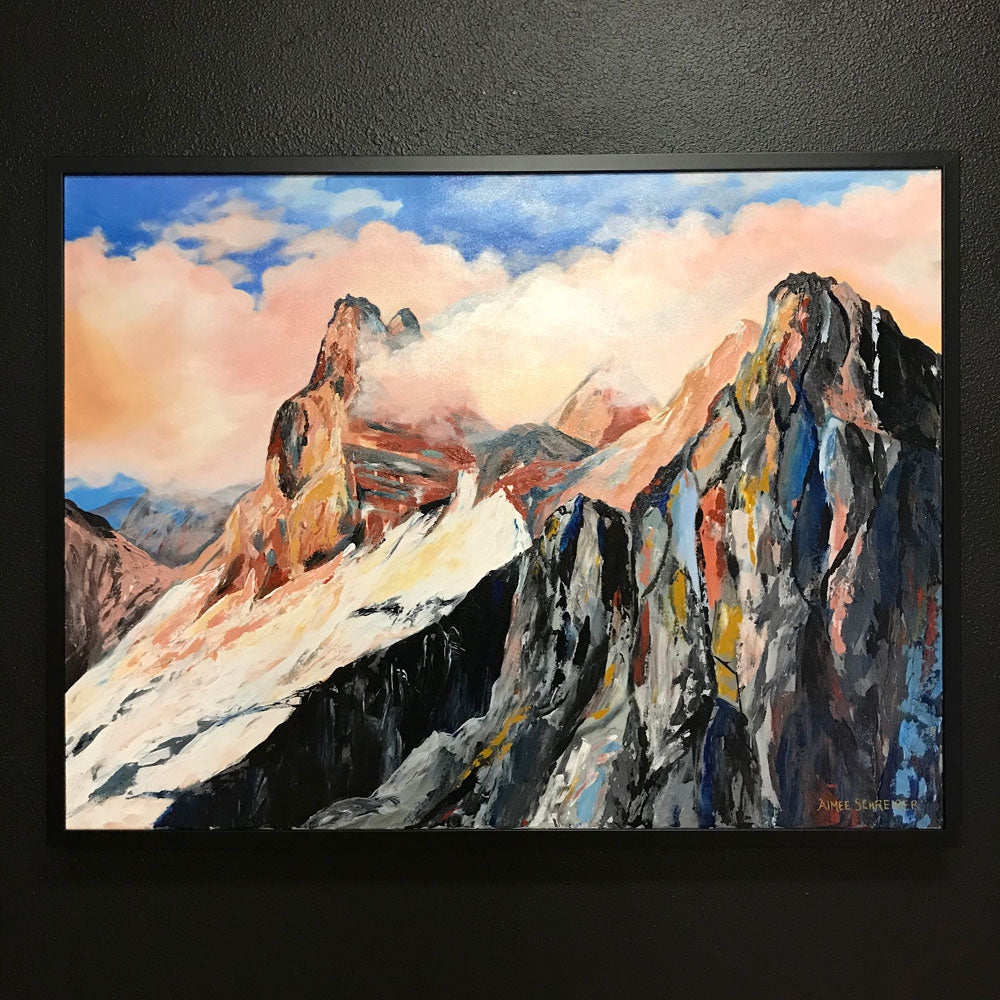 Wall Art: Peach Pink Clouds Craggy Peak Artwork Set