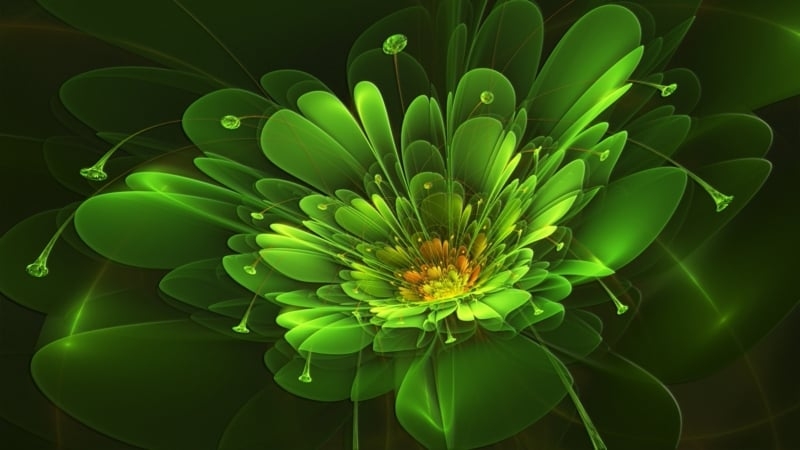 Wall Art Print: Fractal Geometry Bioluminescent Green Art