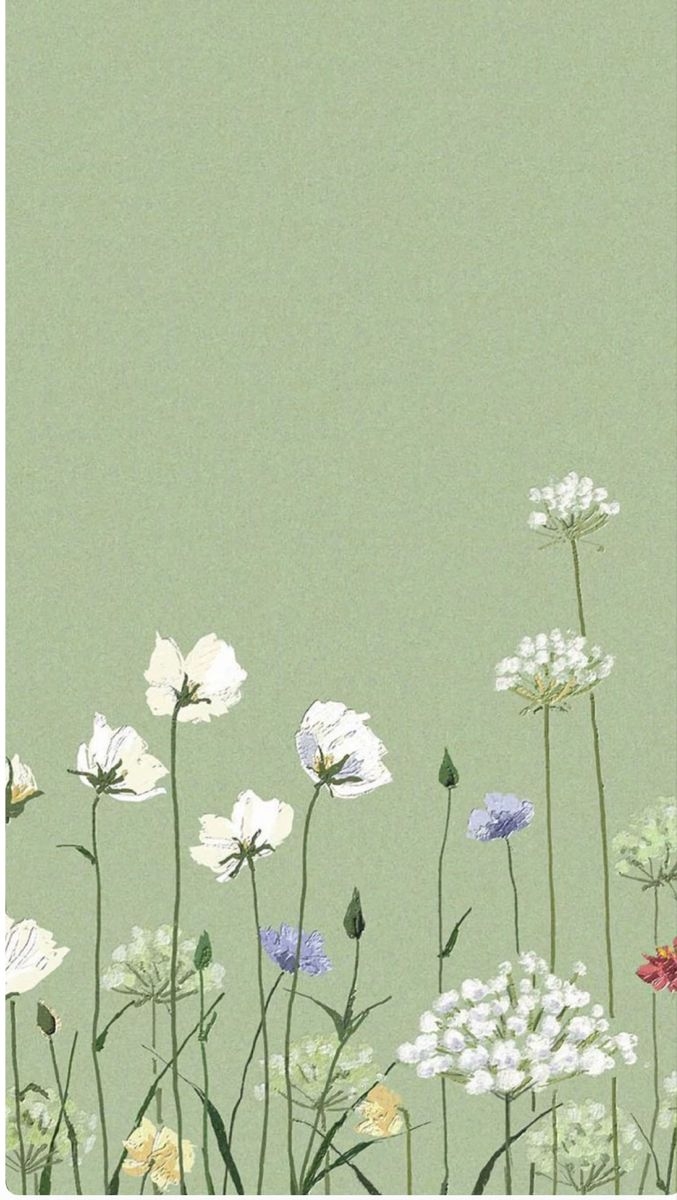 Wall Art: Sage Green Background Painterly Whimsical Meadow