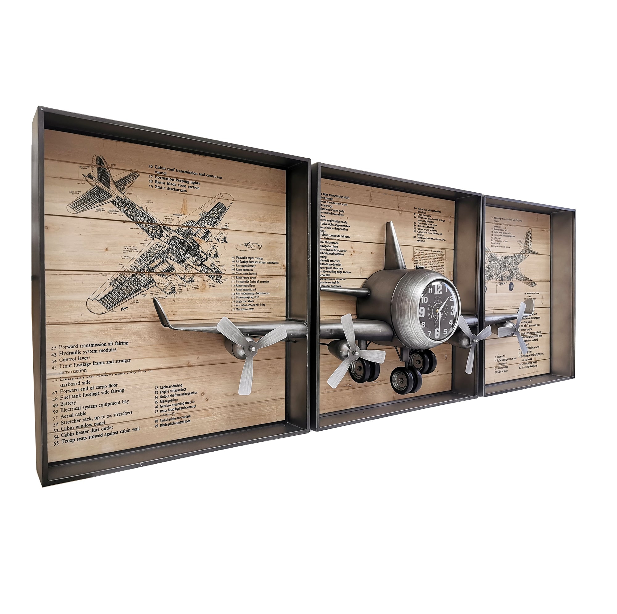 Wall Art Set 3D Relief Clock Vintage Airplane Wall Clock