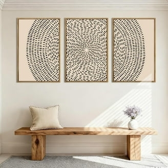 Wall Art Set Concentric Dash Pattern Neutral Triptych Decor