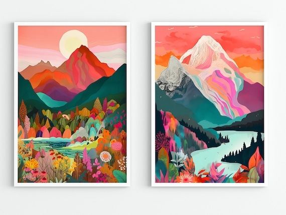 Wall Art Set: Dual Landscape Composition Stylized Art