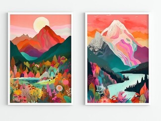 Wall Art Set: Dual Landscape Composition Stylized Art