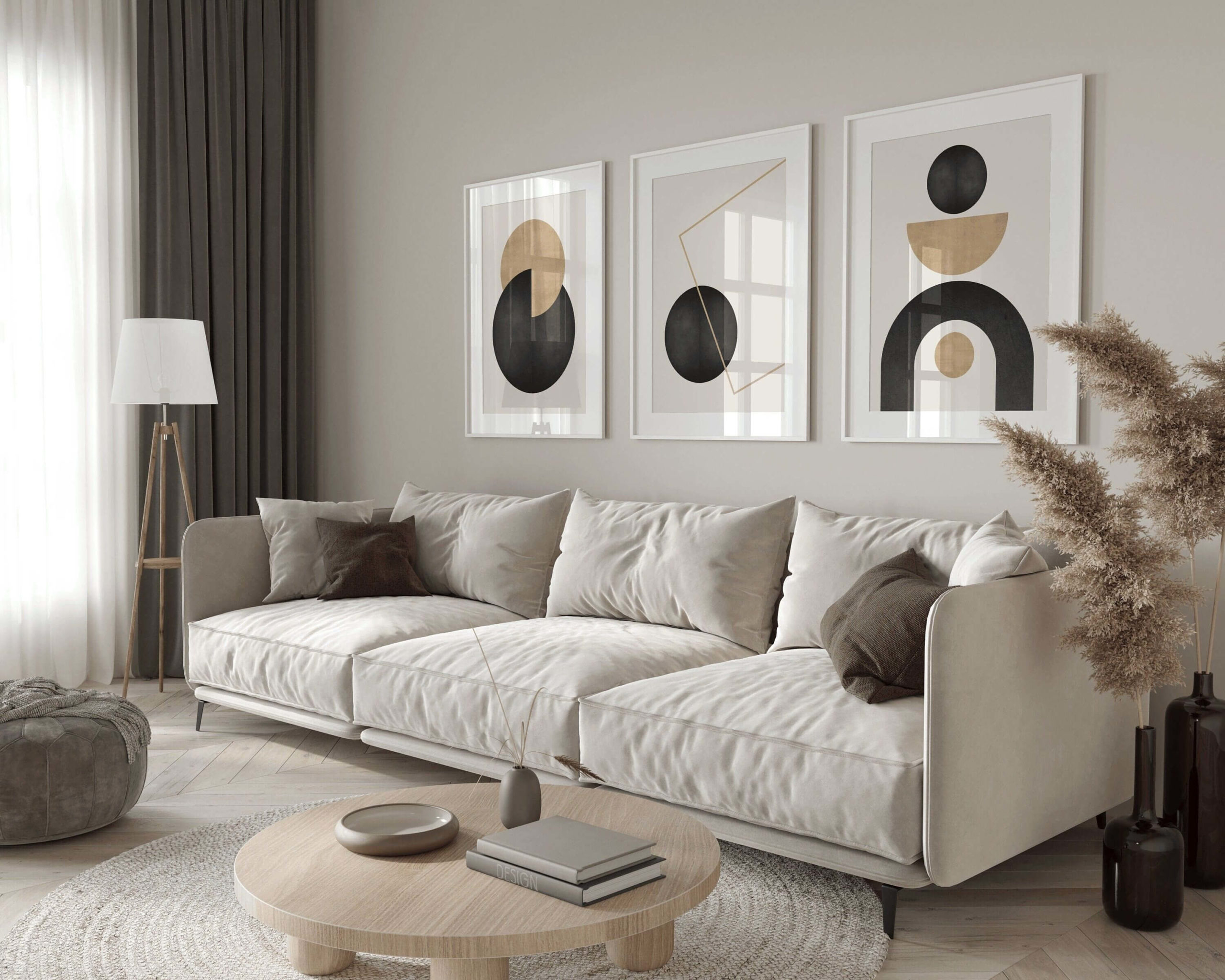 Wall Art Set Triptych Arrangement Modern Minimalist Living Room