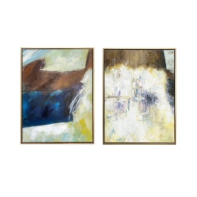 Wall Art Set with Abstract Diptych Blue and Gold Palette