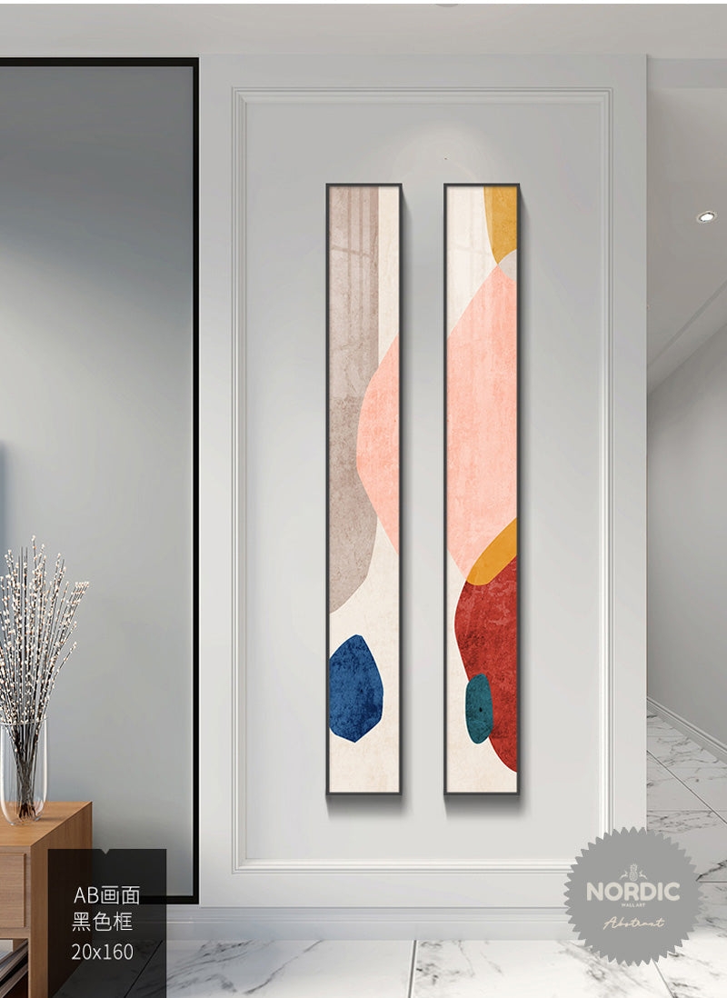Wall Art Slim Vertical Format Abstract Diptych Set Nordic Style